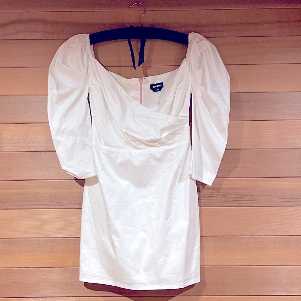 BEBE PUFF SLEEVE POPLIN DRESS